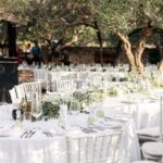 The outdoor tables were specially decorated for a Mediterranean-style wedding.